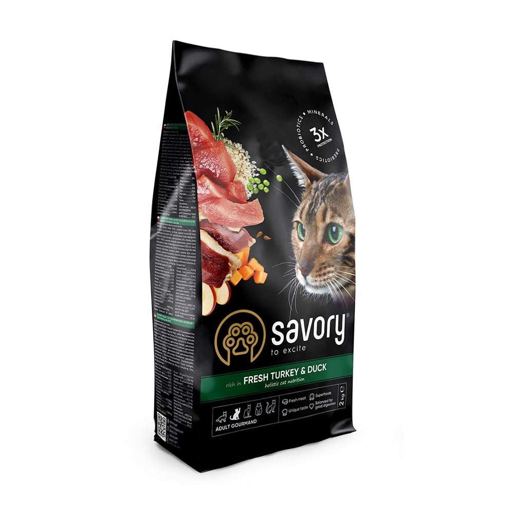 Сухий корм для дорослих кішок-гурманів Savory Adult Gourmand Fresh Turkey &amp; Duck з свіжим м'ясом індички та качки, 2 кг