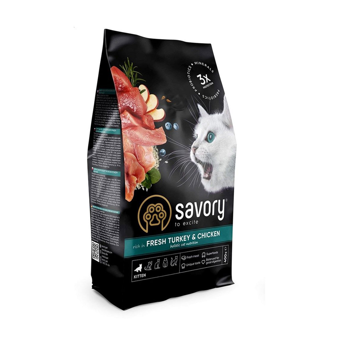 Сухий корм для кошенят Savory Kitten Fresh Turkey &amp; Chicken з свіжим м'ясом індички та курки, 400 г