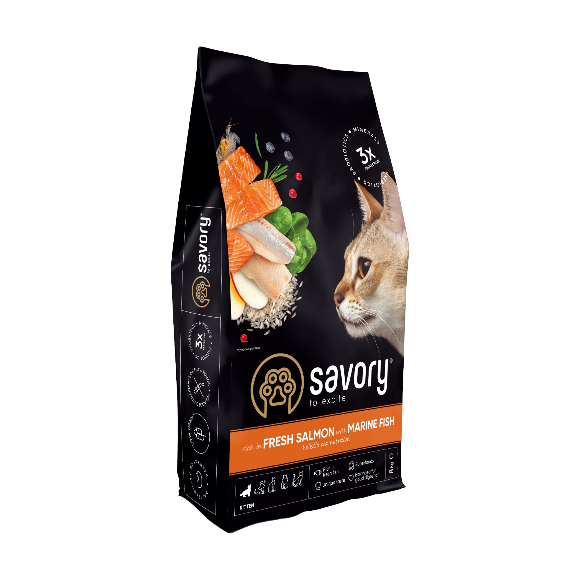 Сухий корм для кошенят Savory Kitten Rich In Fresh Salmon With Marine Fish зі свіжим лососем та морською рибою, 8 кг