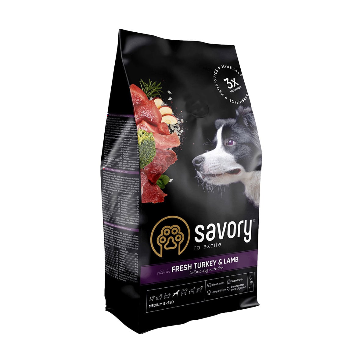 Сухий корм для собак середніх порід Savory Medium Breed Fresh Turkey &amp; Lamb з свіжим м'ясом індички та ягня, 1 кг